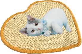 Premium Sisal Cat Scratching Mat with Velcro Tapes - Protect Couch & Carpets, Firm & Thick, Environmentally Safe - Great Gift for Cats (Heart S)