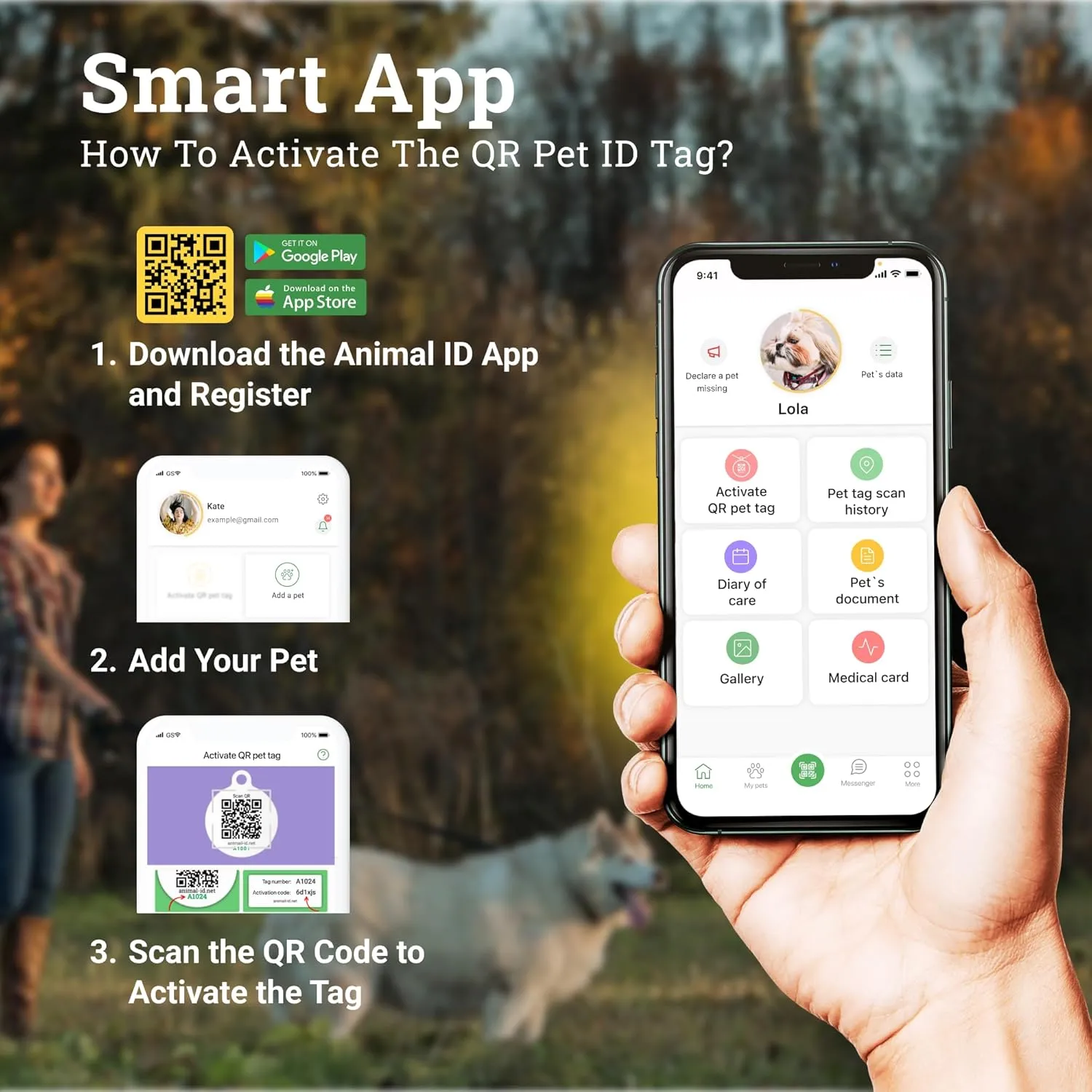 QR Code Dog Tag Silent Id Pet Tags Personalized Name Plate with Online Profile (Heart, Small_Round)