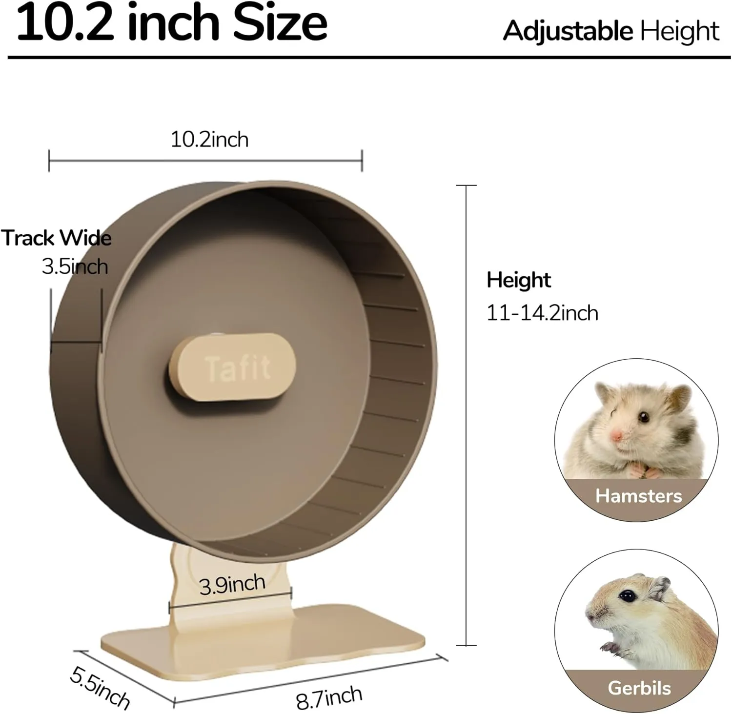 Quiet Hamster Wheel 10.2 Inch Dual-Bearings Silent Small Animals Running Exercise Wheel Height Adjustable for Syrian Dwarf Hamsters, Gerbils, Rats, or Other Small Pets, Avocado Green