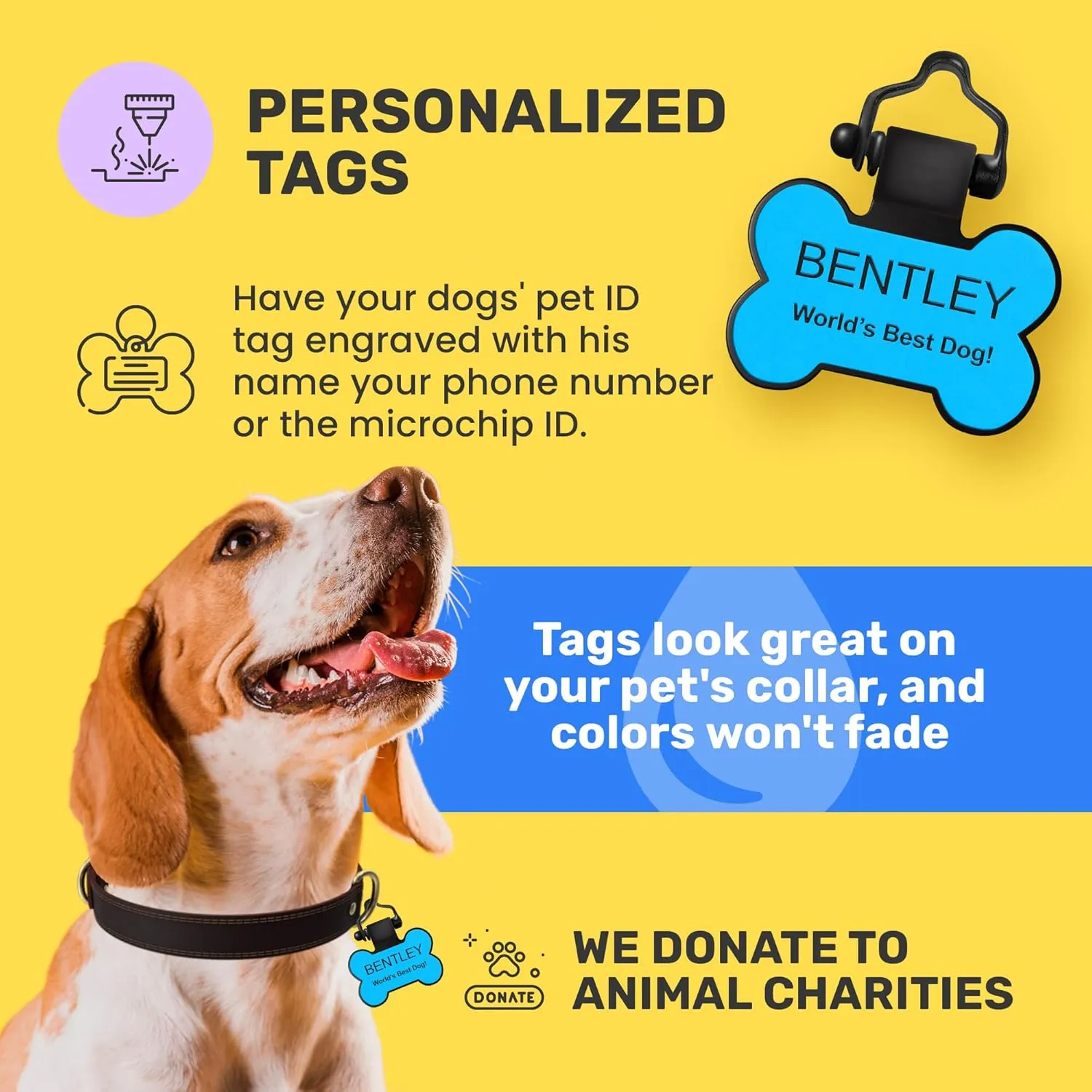 SiliDog - The Original Silicone Silent Dog Tag - Personalized Engraved Soundless Pet ID - As Seen On Shark Tank - Durable - Never Fades - Bone - Blue