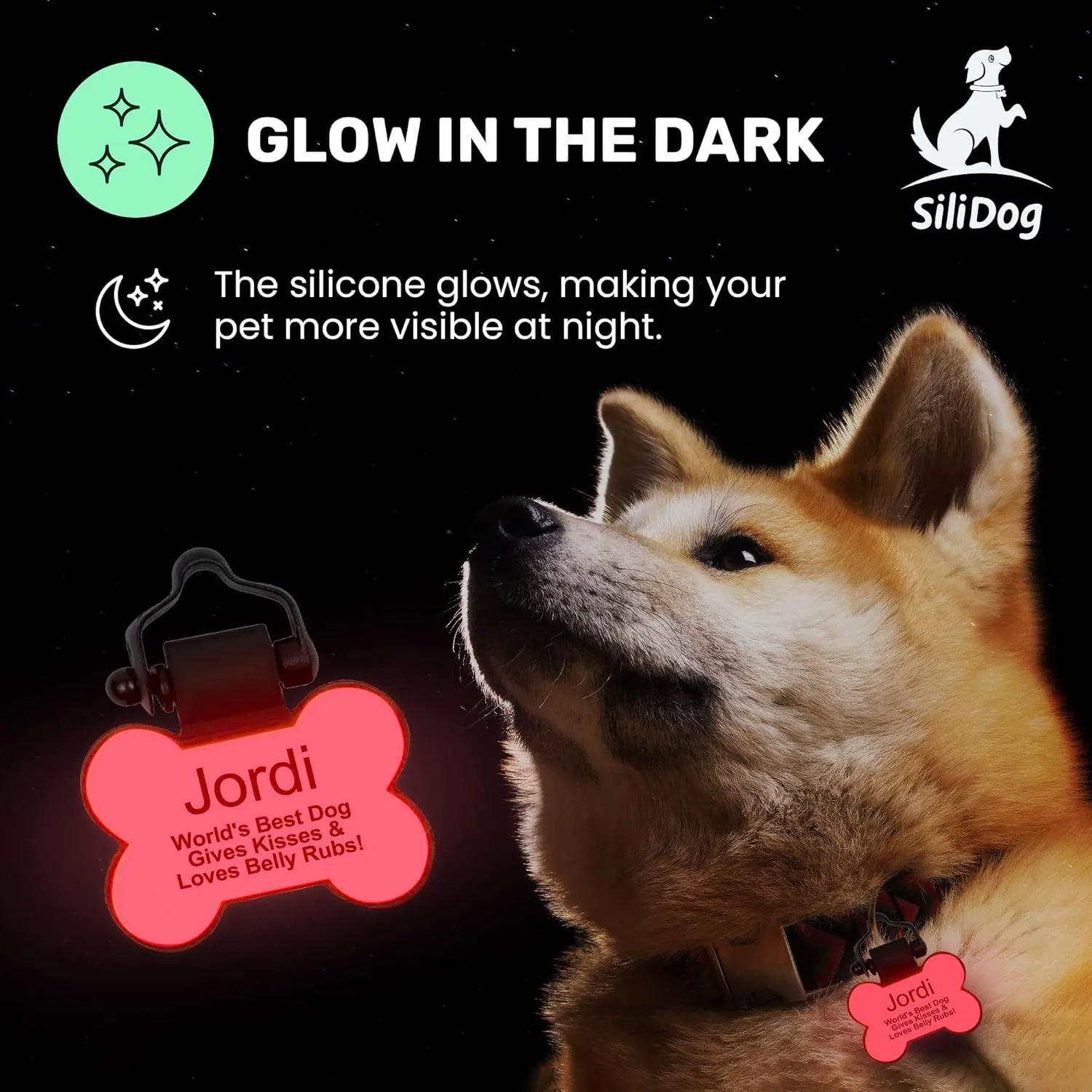 SiliDog - The Original Silicone Silent Dog Tag - Personalized Engraved Soundless Pet ID - As Seen On Shark Tank - Durable - Never Fades - Bone - Blue
