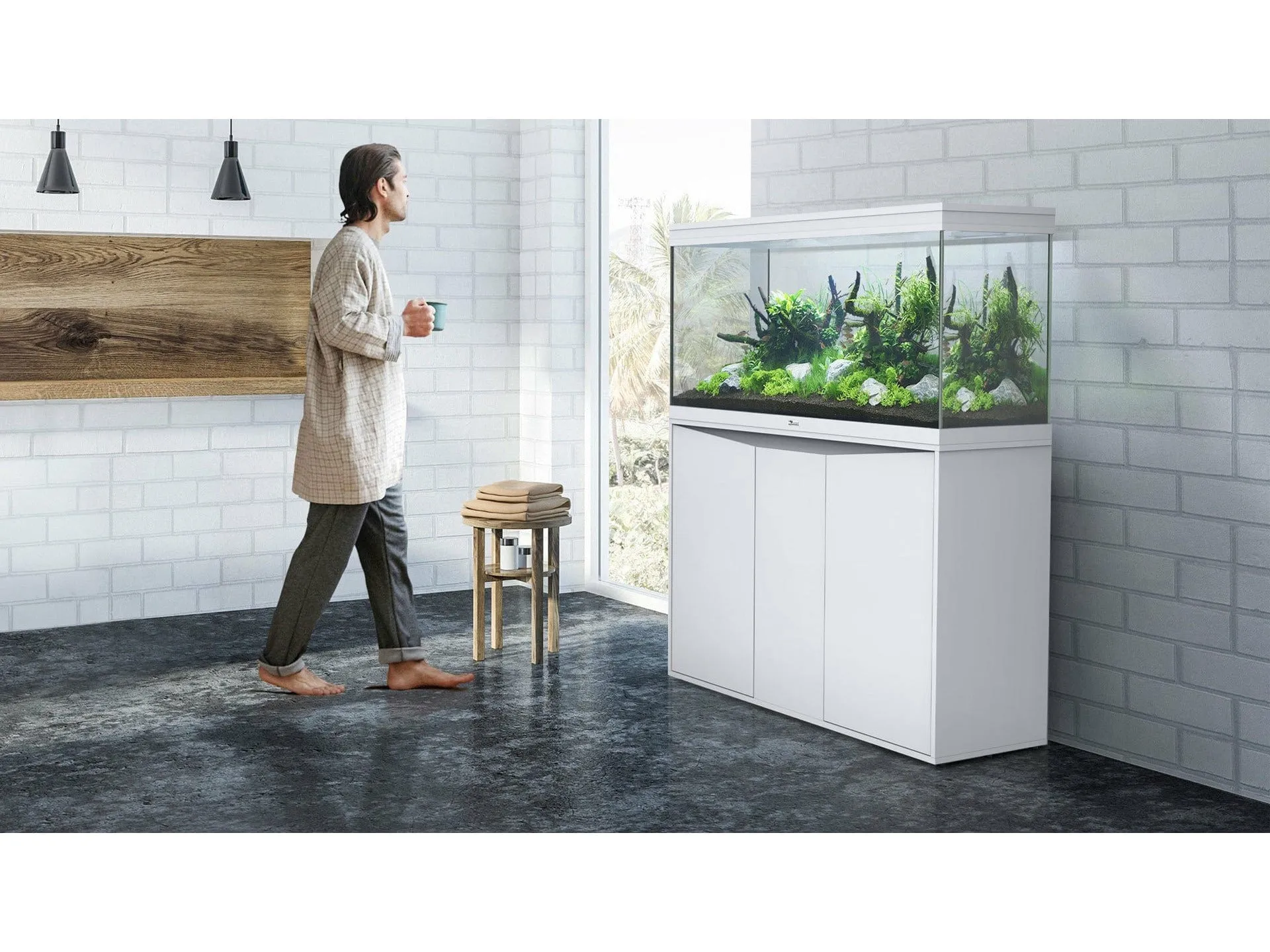 SPLENDID 150x40x61  LED 2.0 AQUARIUM   3WD CABINET-WHITE OAK