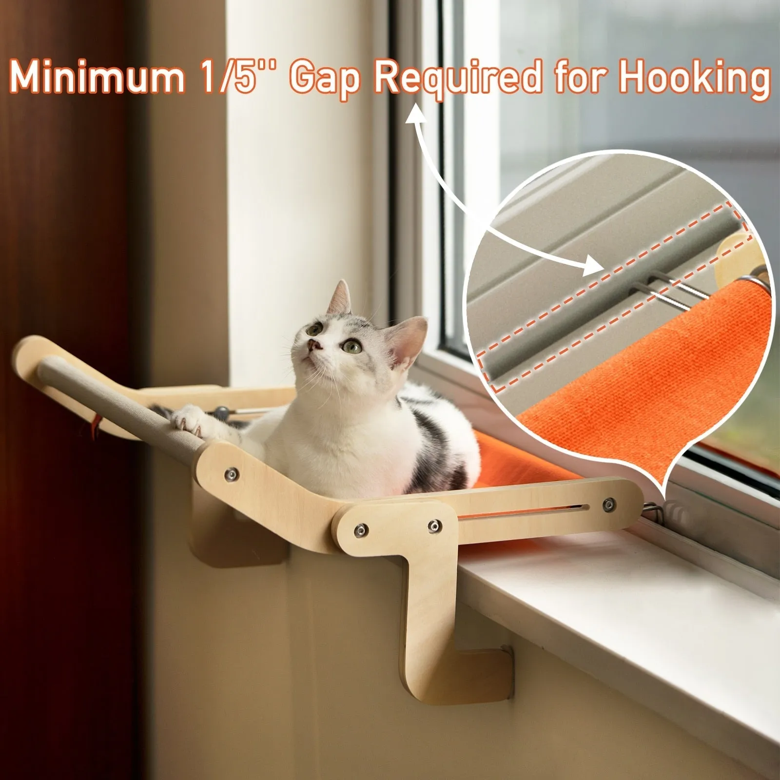 Sturdy Cat Window Perch - Adjustable Snap-In Legs, Washable Cotton Canvas, Multi-Ply Plywood Construction, Easy Installation