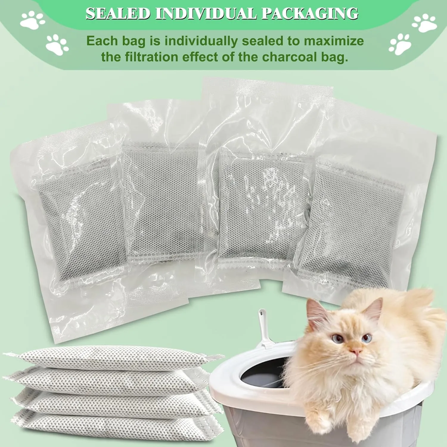 Unscented Cat Litter Box Deodorizer Kit Stick-On Activated Carbon Odor Eliminators Compatible with most manual and automatic litter boxes (4 Refills  1 Box) (Orange, Unscented)