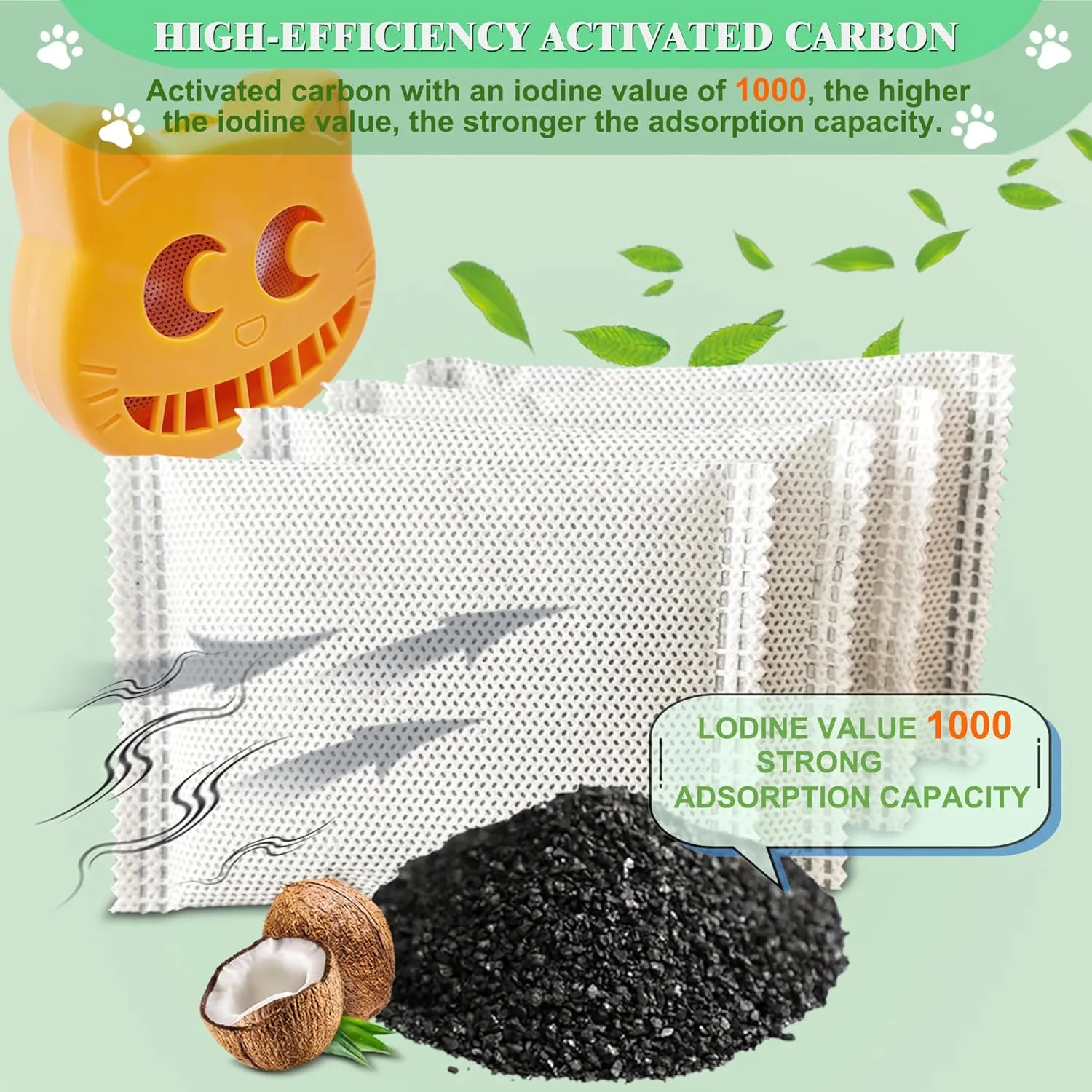 Unscented Cat Litter Box Deodorizer Kit Stick-On Activated Carbon Odor Eliminators Compatible with most manual and automatic litter boxes (4 Refills  1 Box) (Orange, Unscented)