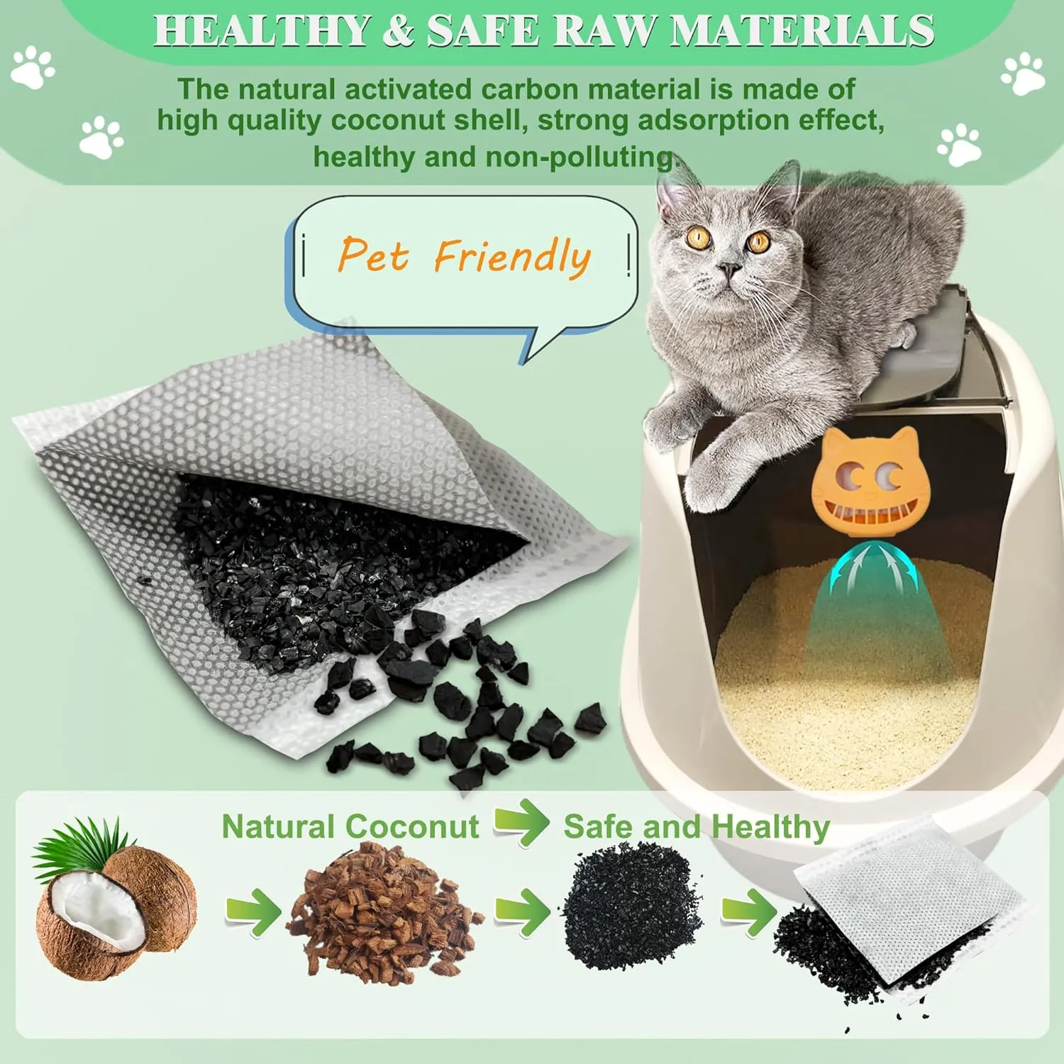 Unscented Cat Litter Box Deodorizer Kit Stick-On Activated Carbon Odor Eliminators Compatible with most manual and automatic litter boxes (4 Refills  1 Box) (Orange, Unscented)