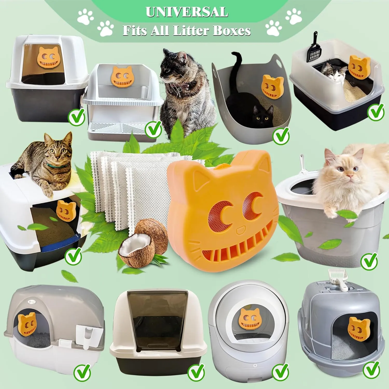 Unscented Cat Litter Box Deodorizer Kit Stick-On Activated Carbon Odor Eliminators Compatible with most manual and automatic litter boxes (4 Refills  1 Box) (Orange, Unscented)
