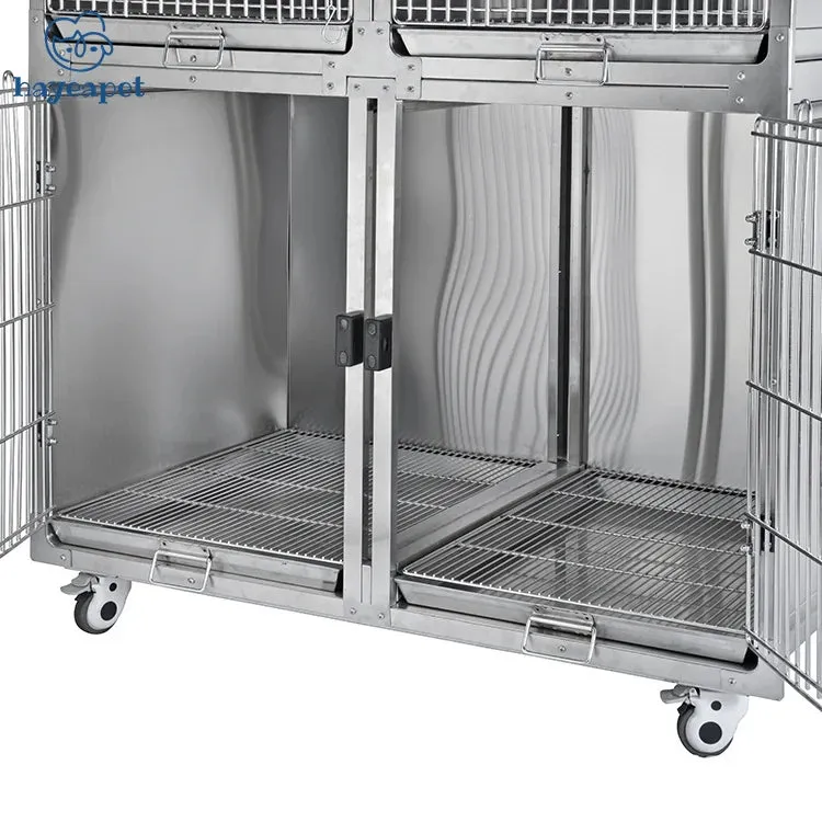 Veterinary Recovery Cage Clinic Veterinary Heavy Duty Stainless Steel Vet Dog Cage Kennel With Wheels