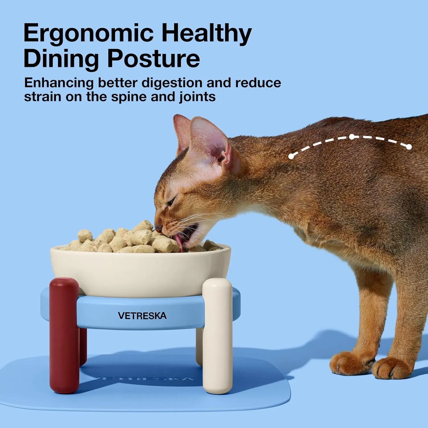 VETRESKA Elevated Dog Bowl, 30.5OZ Large Capacity Raised Ceramic Bowls with Non-Slip Stand and Mat, Elevated Feeding Station for Medium & Small Dogs & Cats