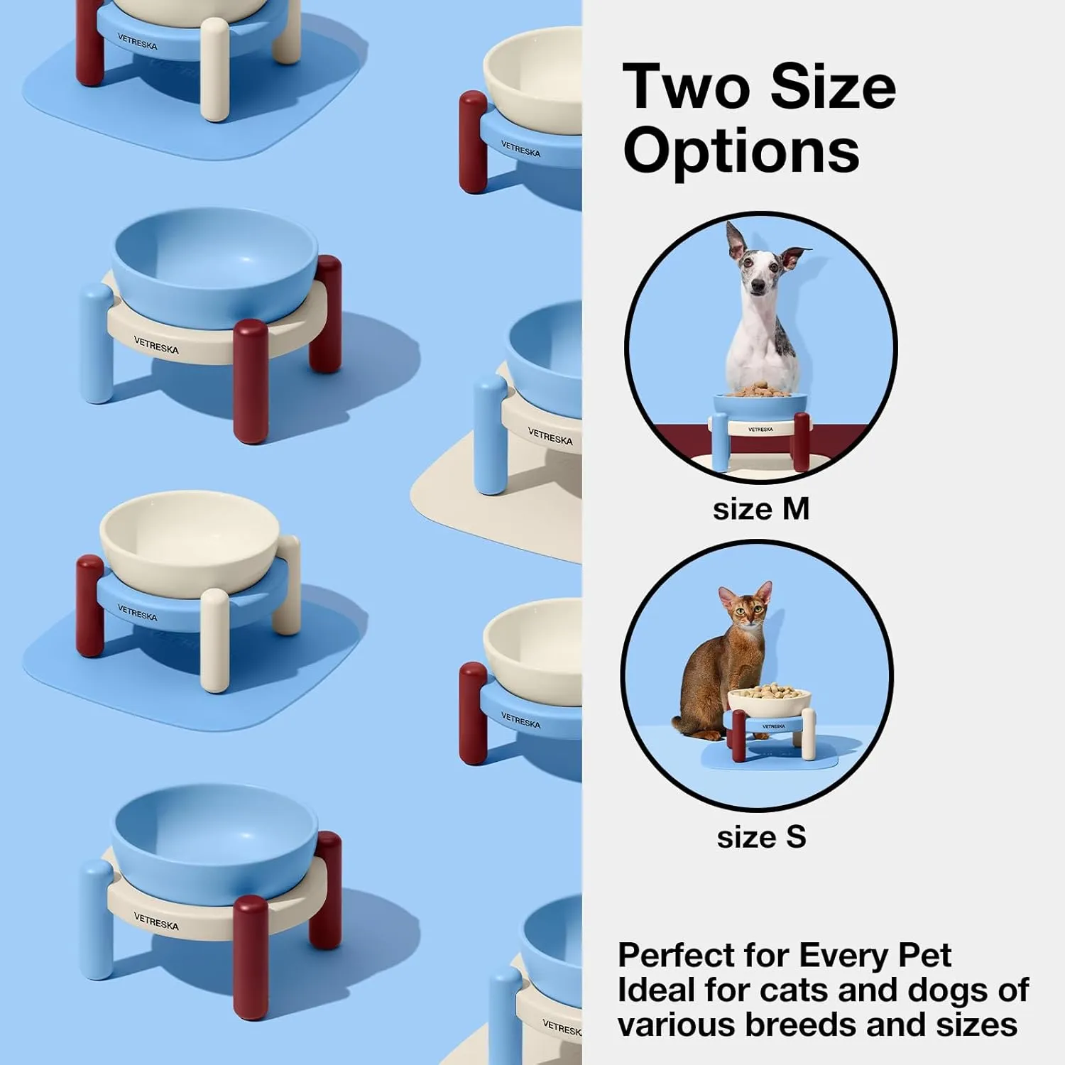 VETRESKA Elevated Dog Bowl, 30.5OZ Large Capacity Raised Ceramic Bowls with Non-Slip Stand and Mat, Elevated Feeding Station for Medium & Small Dogs & Cats