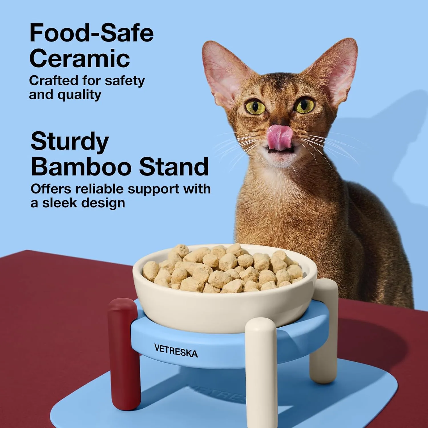 VETRESKA Elevated Dog Bowl, 30.5OZ Large Capacity Raised Ceramic Bowls with Non-Slip Stand and Mat, Elevated Feeding Station for Medium & Small Dogs & Cats