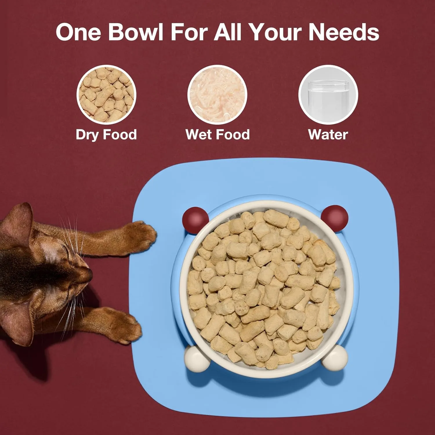 VETRESKA Elevated Dog Bowl, 30.5OZ Large Capacity Raised Ceramic Bowls with Non-Slip Stand and Mat, Elevated Feeding Station for Medium & Small Dogs & Cats