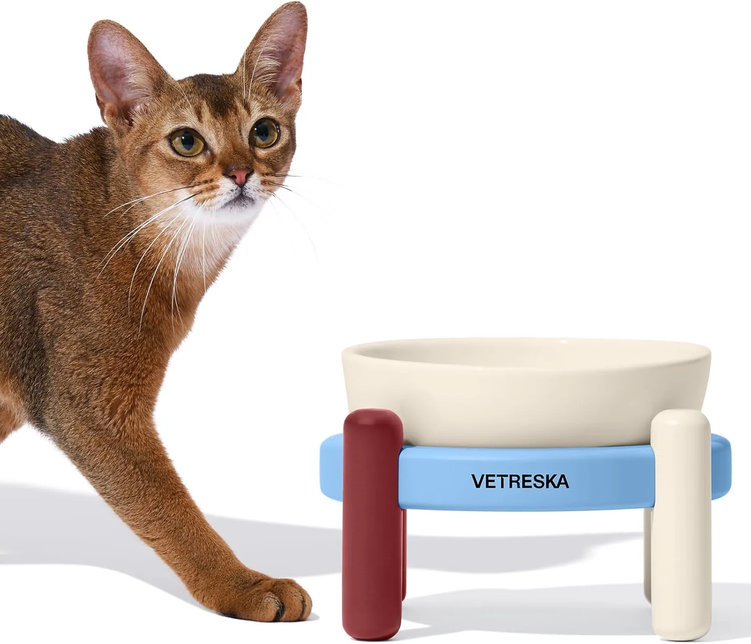 VETRESKA Elevated Dog Bowl, Ceramic Raised Dog Bowl with Bamboo Stand, Food Water Bowls, Doggie Feeding Dish Suitable for Cats and Small/Medium Dogs(White, 15.2OZ)