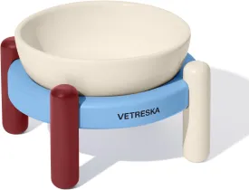 VETRESKA Elevated Dog Bowl, Ceramic Raised Dog Bowl with Bamboo Stand, Food Water Bowls, Doggie Feeding Dish Suitable for Cats and Small/Medium Dogs(White, 15.2OZ)