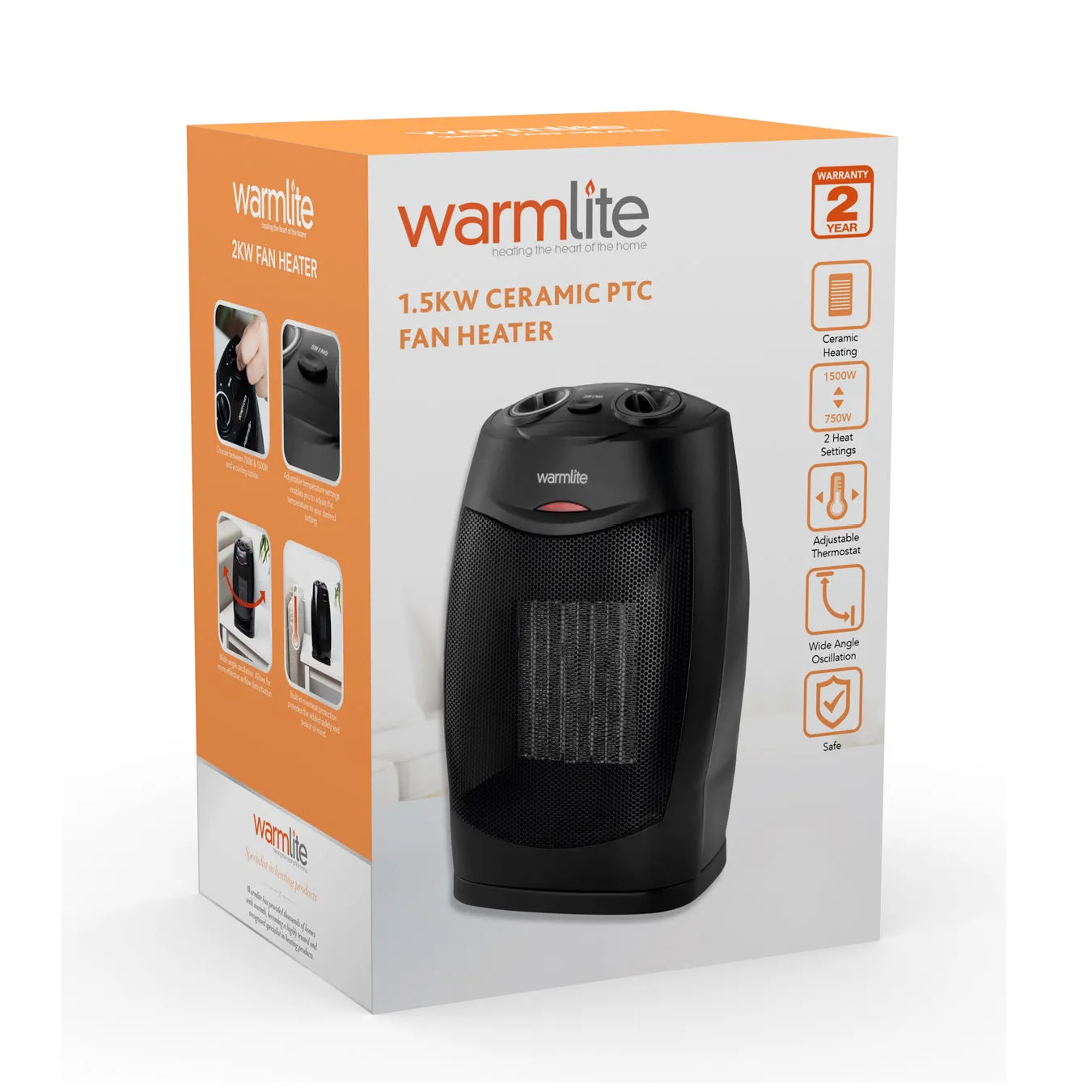 Warmlite 1500W Ceramic Fan Heater - Black