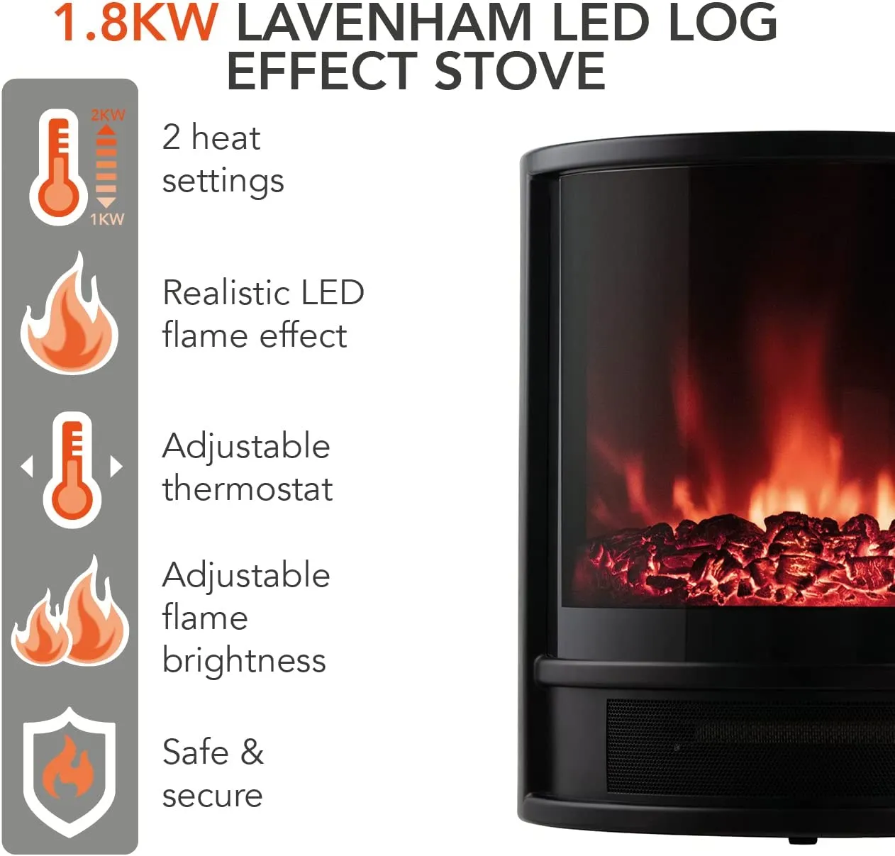 Warmlite WL46031 Lavenham LED Log Effect Fire Stove 1800W- Black