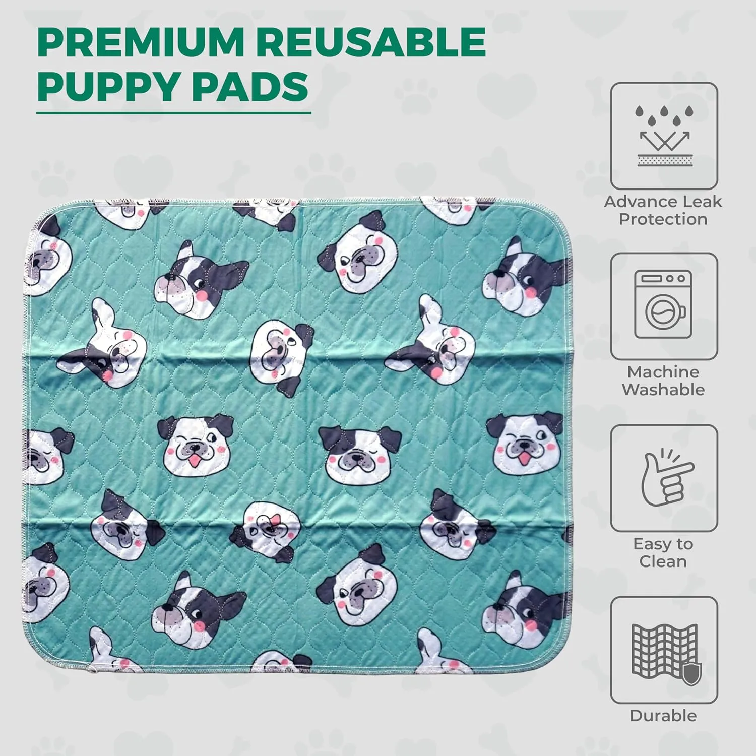 Washable Dog Pee Pads - Waterproof & Reusable Puppy Pads - Durable & Ultra Absorbent Dog Pee Mat with Bulldog Design - Perfect for Training & Comfort - 28" x 32" Medium (M)