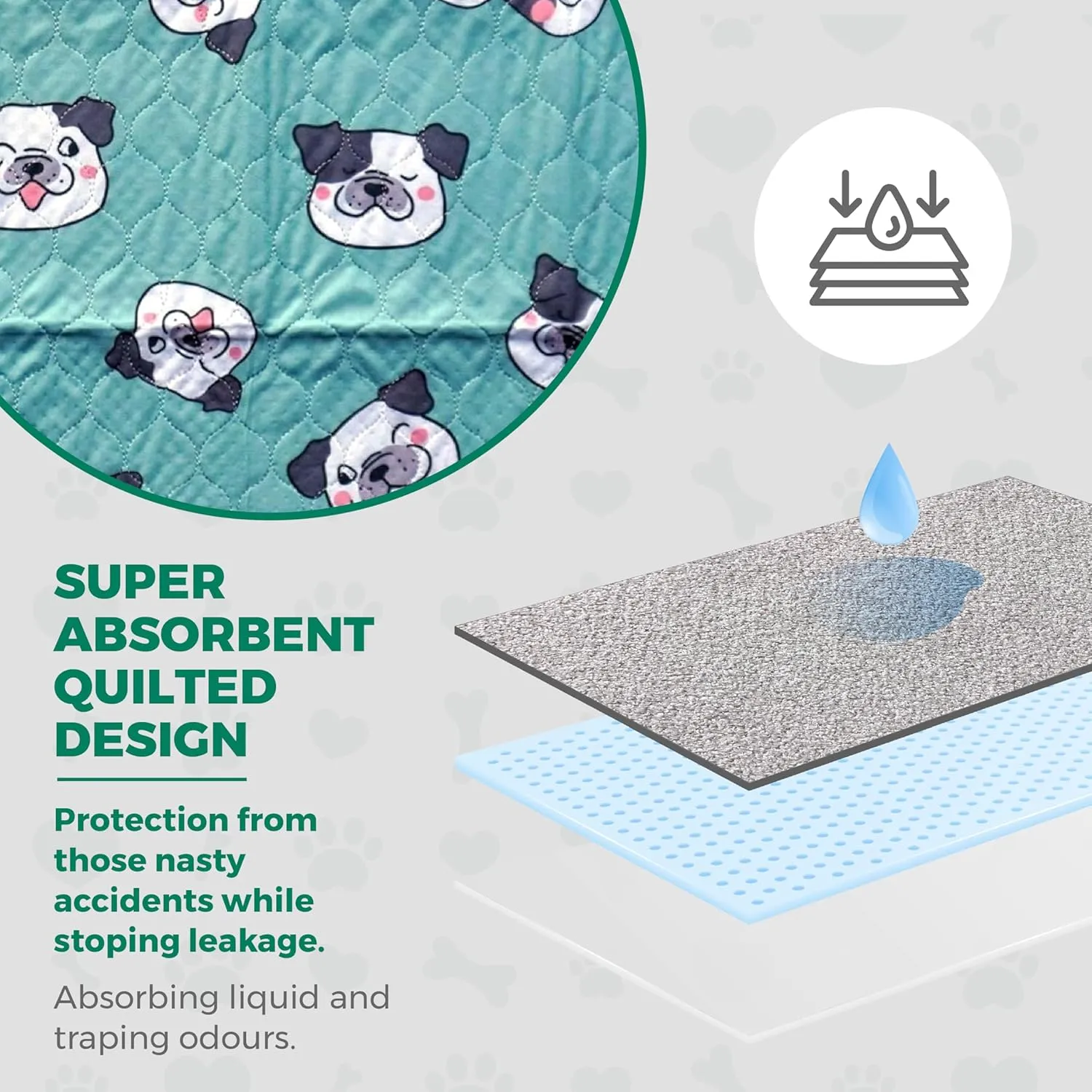 Washable Dog Pee Pads - Waterproof & Reusable Puppy Pads - Durable & Ultra Absorbent Dog Pee Mat with Bulldog Design - Perfect for Training & Comfort - 28" x 32" Medium (M)