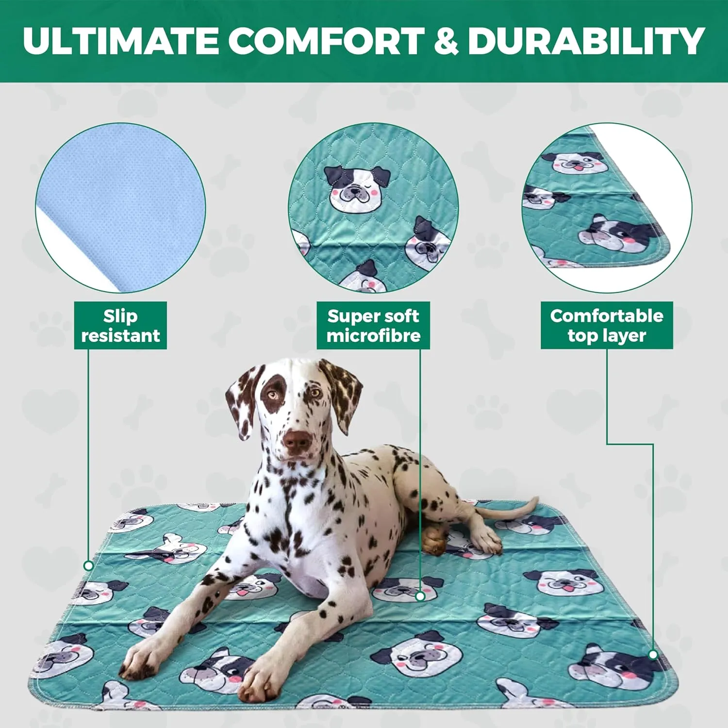 Washable Dog Pee Pads - Waterproof & Reusable Puppy Pads - Durable & Ultra Absorbent Dog Pee Mat with Bulldog Design - Perfect for Training & Comfort - 28" x 32" Medium (M)