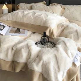 Winter Rabbit Plush Four-Piece Velvet Warm Flannel Bed Set