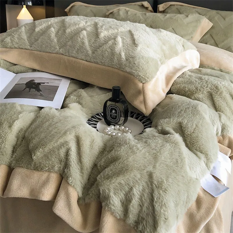 Winter Rabbit Plush Four-Piece Velvet Warm Flannel Bed Set