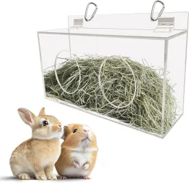 Xymoso Acrylic Rabbit Hay Feeder with Lid,Guinea Pig Hay Rack Holder Chinchilla Cage Accessories for Rabbits Guinea Pigs Bunny