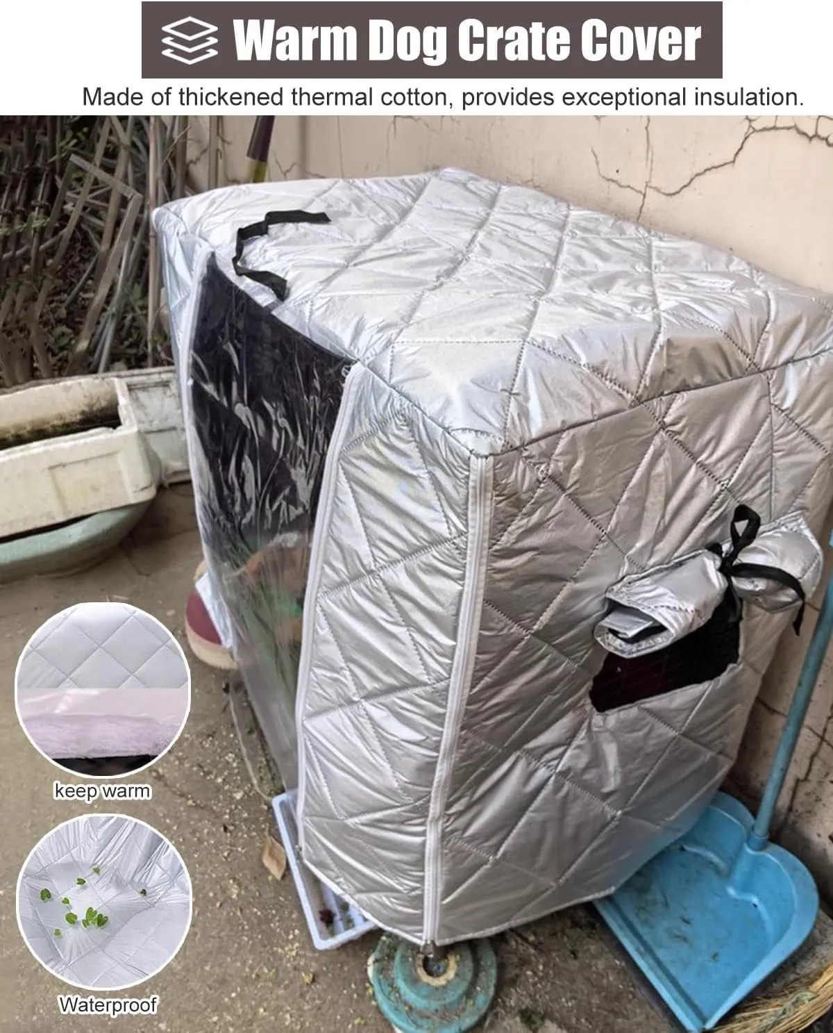ZIMGOD Weatherproof Dog Crate Covers for Outdoor Warmth, Dog Cage Thermal Cover for Backyard Garage, Pet Cat Cage Privacy Cover, Kennel Enclosure Covers(91.5x58.5x63.5cm (36x23x25in))